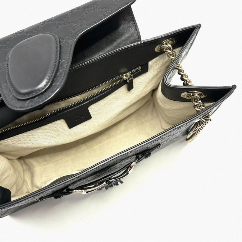 GUCCI 全皮壓花Emily肩背斜背鏈條包 36*23*10 98新配件塵袋-5