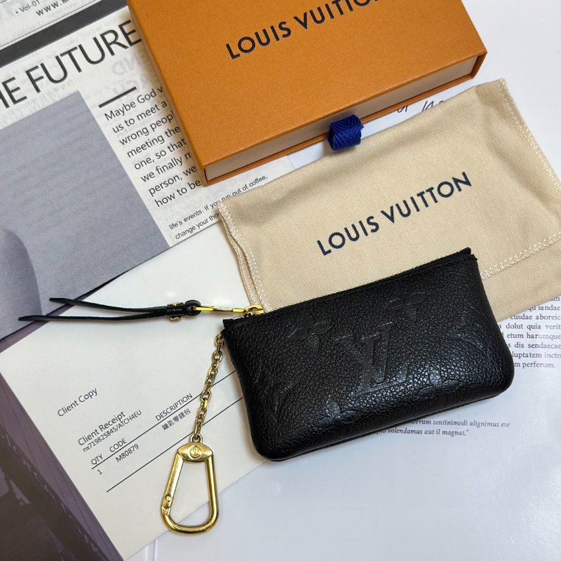 LOUIS VUITTON 壓紋牛皮鑰匙釦拉鍊零錢包 - 黑-1