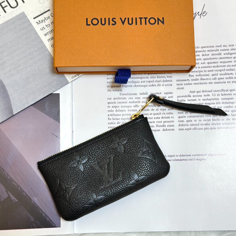 LOUIS VUITTON 壓紋牛皮鑰匙釦拉鍊零錢包 - 黑-6