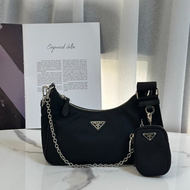 PRADA 經典三合一尼龍斜背包 - 黑銀-0