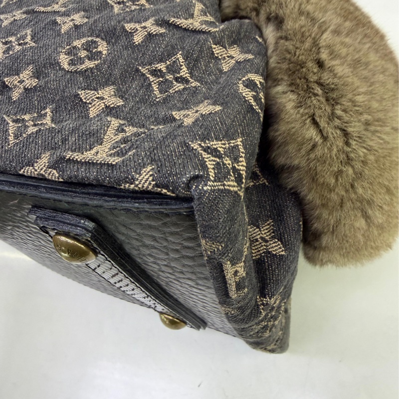 LOUIS VUITTON Monogram Denim/r 美栗鼠皮毛/蛇皮皮革Handbag金扣-2