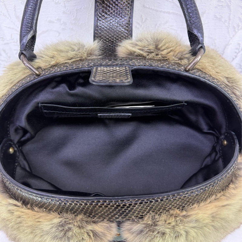 LOUIS VUITTON Monogram Denim/r 美栗鼠皮毛/蛇皮皮革Handbag金扣-9