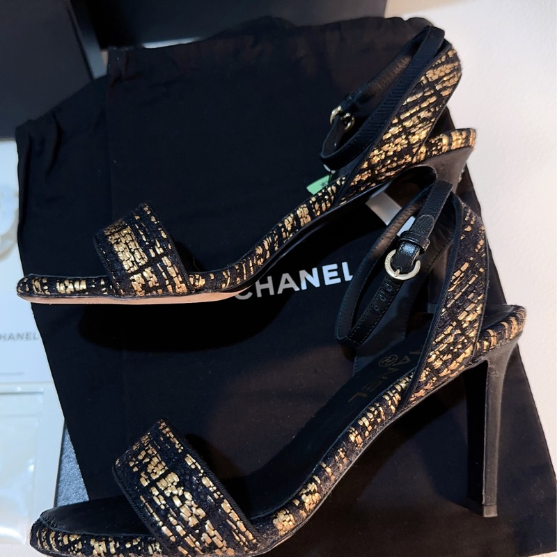Chanel 經典織布高跟涼鞋95成新 37號-2
