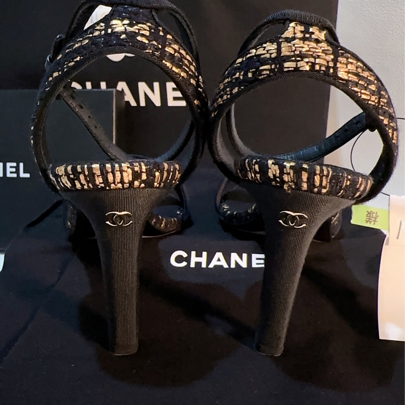 Chanel 經典織布高跟涼鞋95成新 37號-8