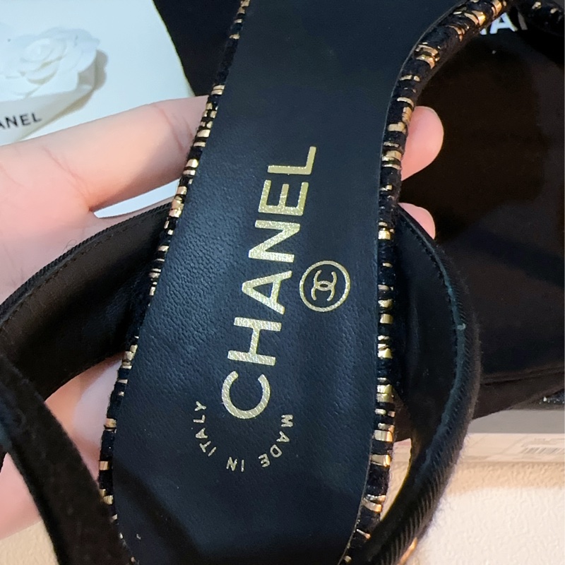 Chanel 經典織布高跟涼鞋95成新 37號-12