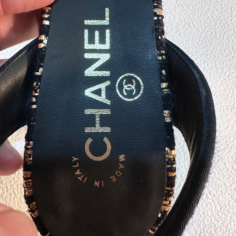 Chanel 經典織布高跟涼鞋95成新 37號-13