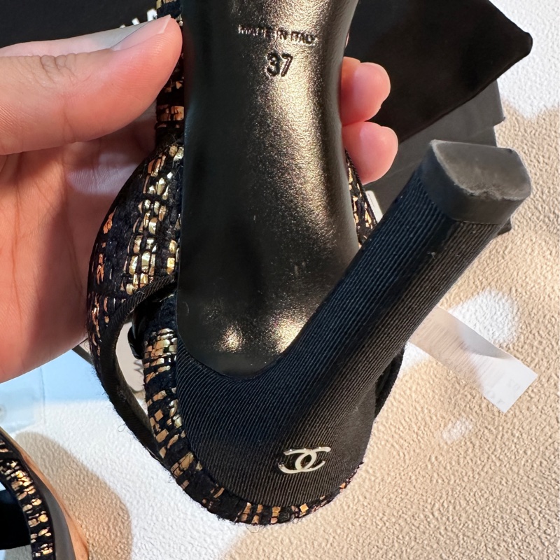 Chanel 經典織布高跟涼鞋95成新 37號-15