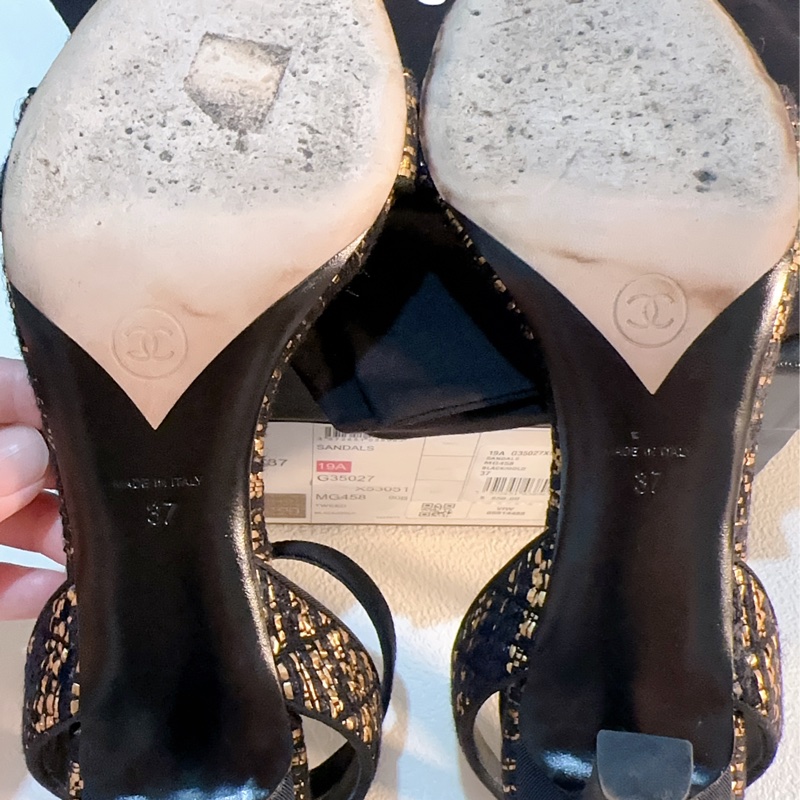 Chanel 經典織布高跟涼鞋95成新 37號-16