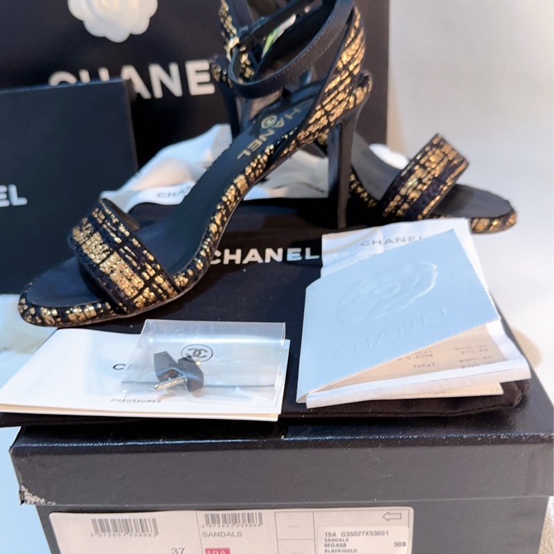Chanel 經典織布高跟涼鞋95成新 37號-22