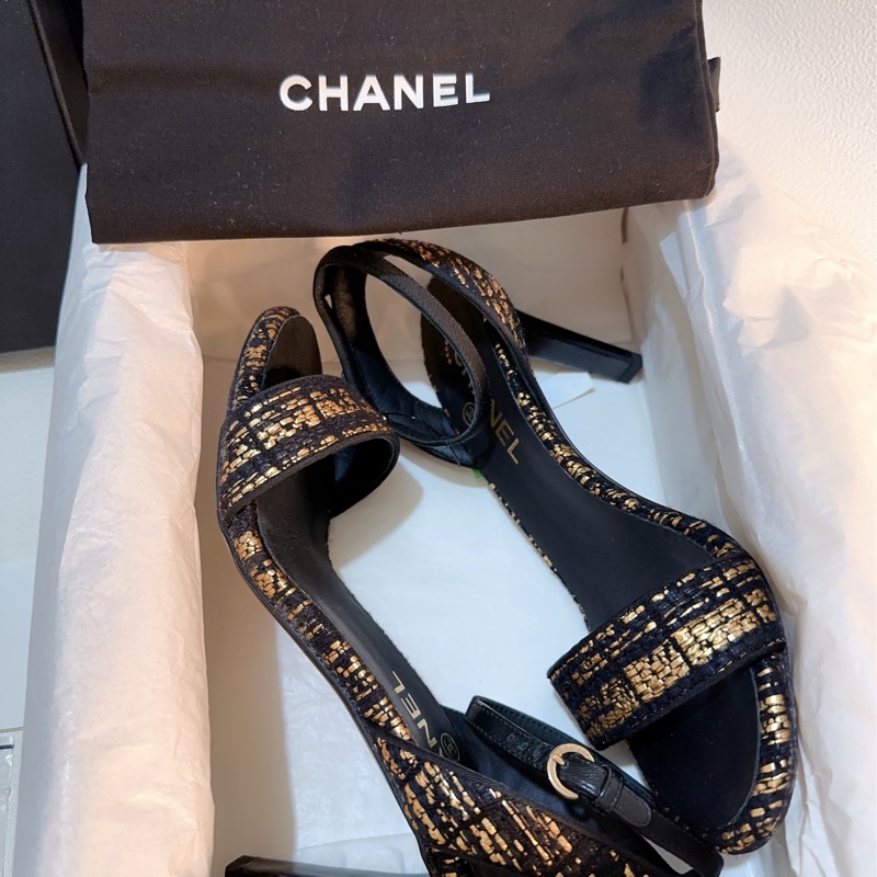 Chanel 經典織布高跟涼鞋95成新 37號-23