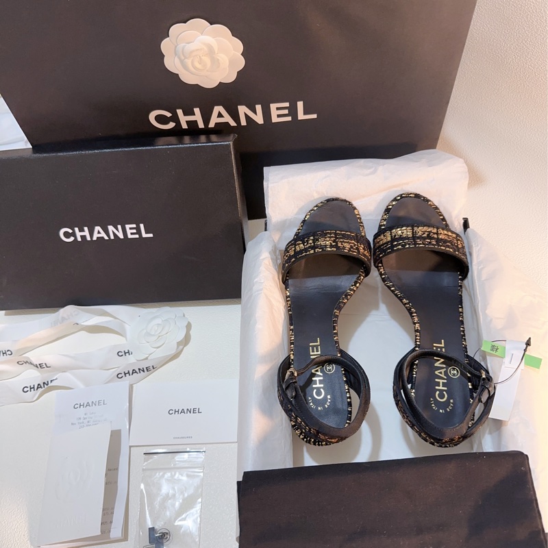Chanel 經典織布高跟涼鞋95成新 37號-24