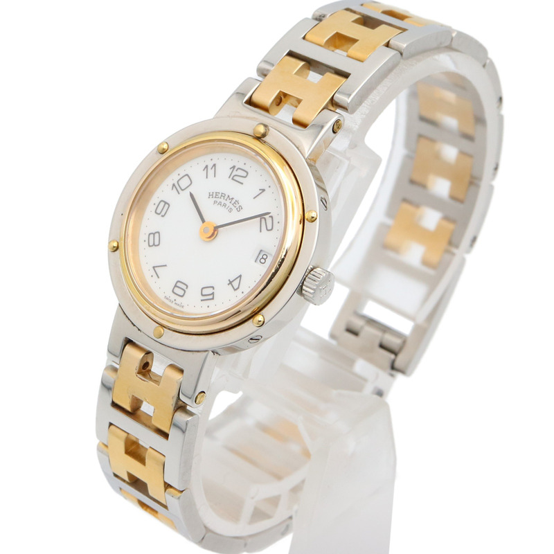 愛馬仕 Clipper 系列腕錶，鍍金不鏽鋼材質，女士款，白色，CL2.440-1
