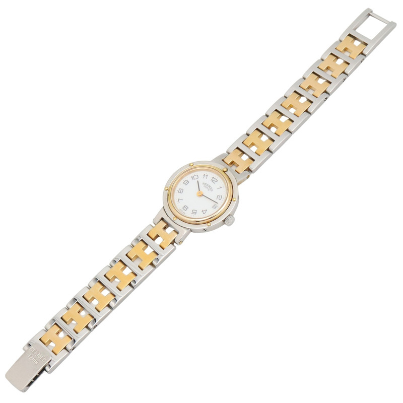 愛馬仕 Clipper 系列腕錶，鍍金不鏽鋼材質，女士款，白色，CL2.440-3