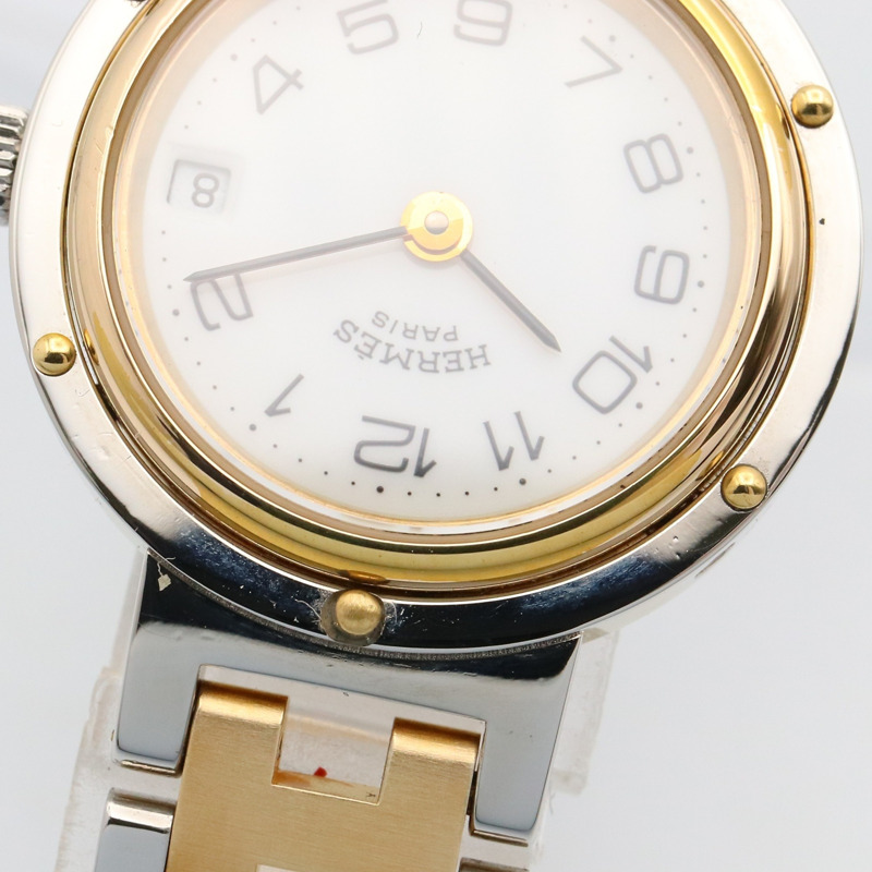 愛馬仕 Clipper 系列腕錶，鍍金不鏽鋼材質，女士款，白色，CL2.440-10