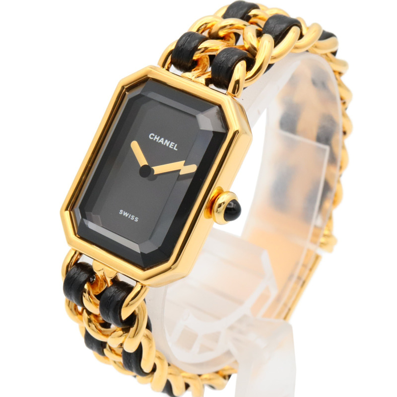 香奈兒 Premiere S 女士腕錶，鍍金，皮革錶帶，黑色，H0001-1