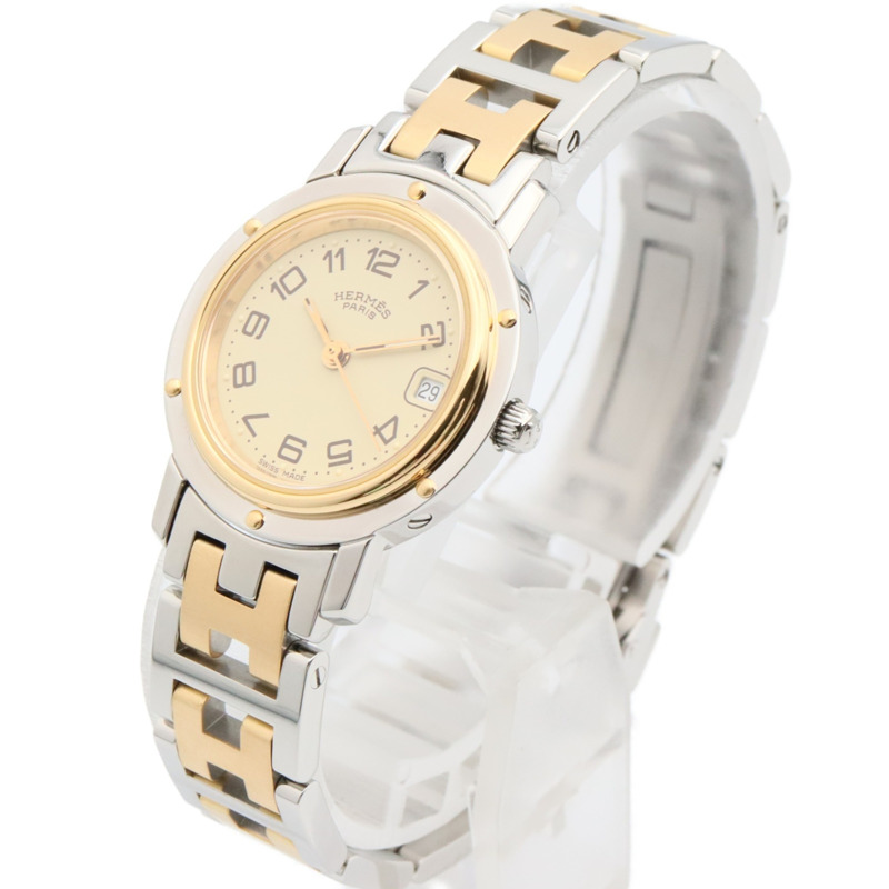 愛馬仕 Clipper 系列腕錶，鍍金不鏽鋼材質，女士款，象牙色，CL4.220-1