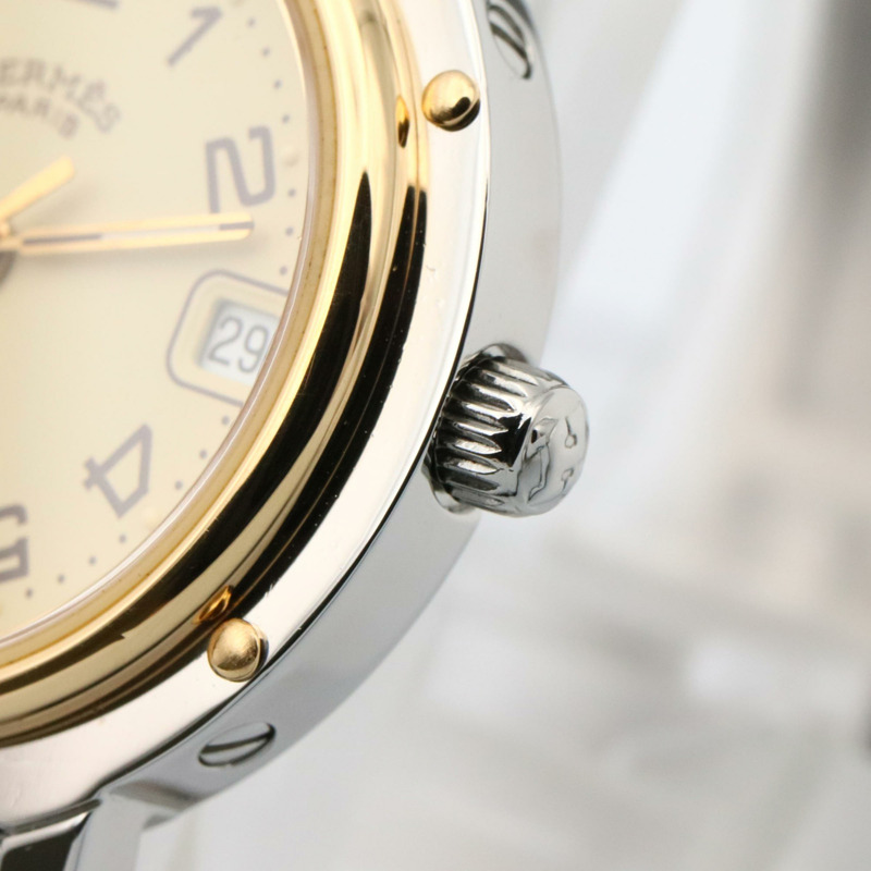 愛馬仕 Clipper 系列腕錶，鍍金不鏽鋼材質，女士款，象牙色，CL4.220-5