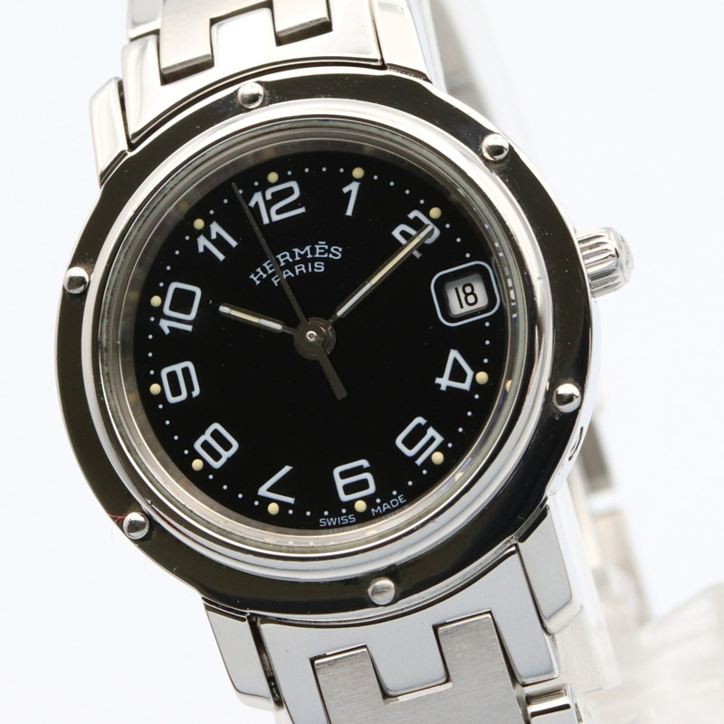 愛馬仕 Clipper 系列腕錶，不鏽鋼材質，女士款，黑色，CL4.210-2