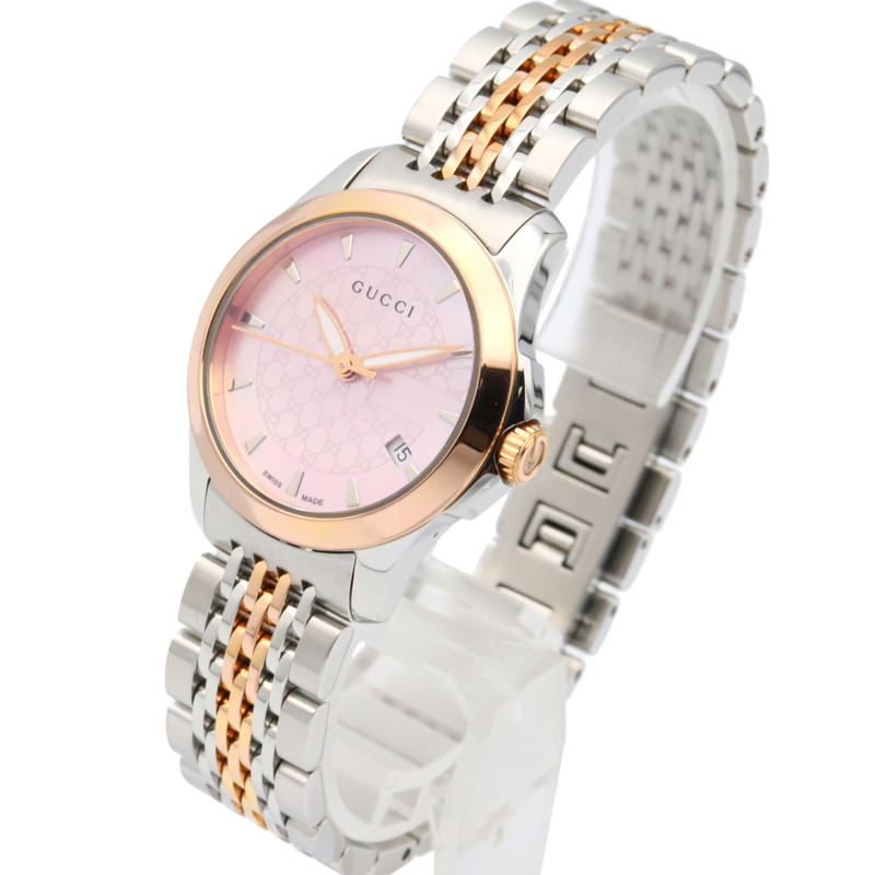 Gucci G-Timeless腕錶，鍍金款，不鏽鋼材質，女士款，粉紅色錶殼，126.5毫米-1