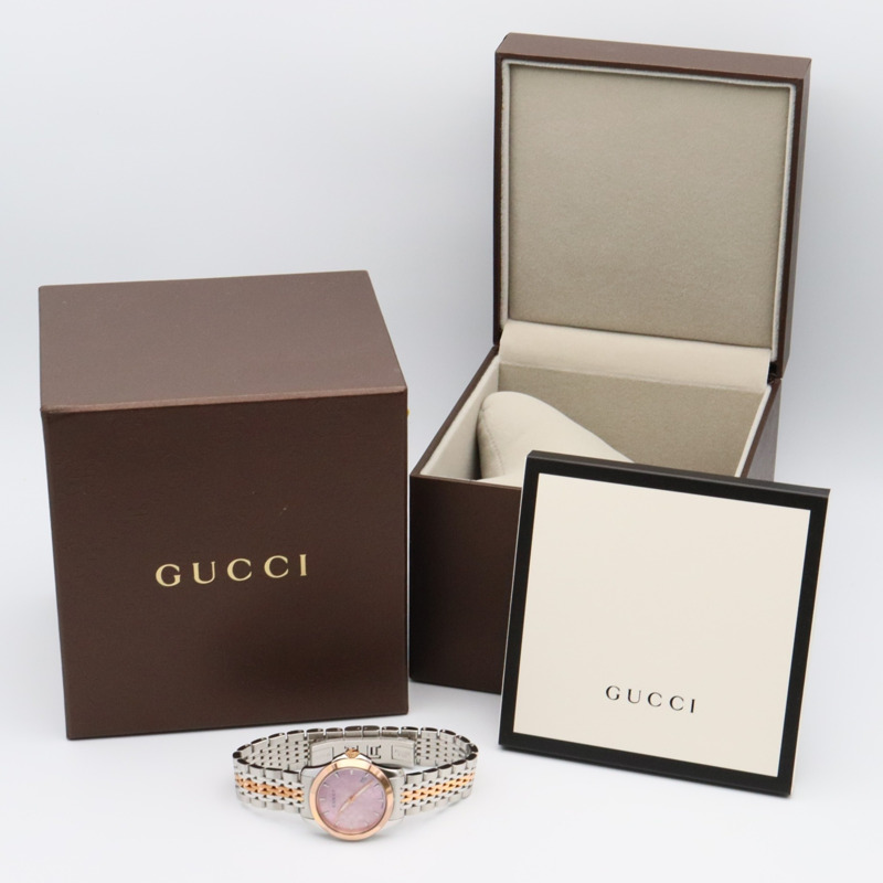 Gucci G-Timeless腕錶，鍍金款，不鏽鋼材質，女士款，粉紅色錶殼，126.5毫米-9