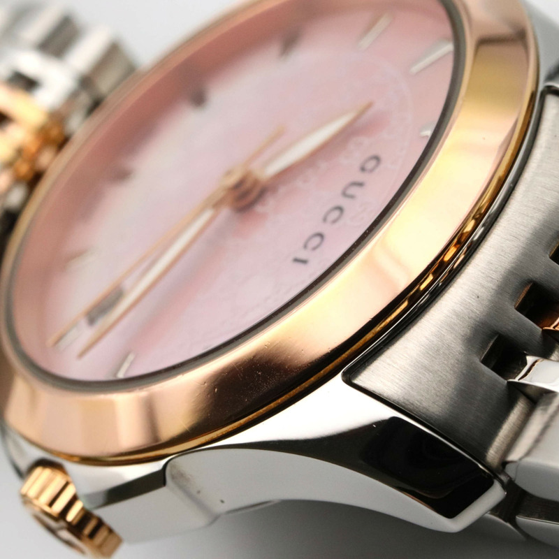 Gucci G-Timeless腕錶，鍍金款，不鏽鋼材質，女士款，粉紅色錶殼，126.5毫米-11
