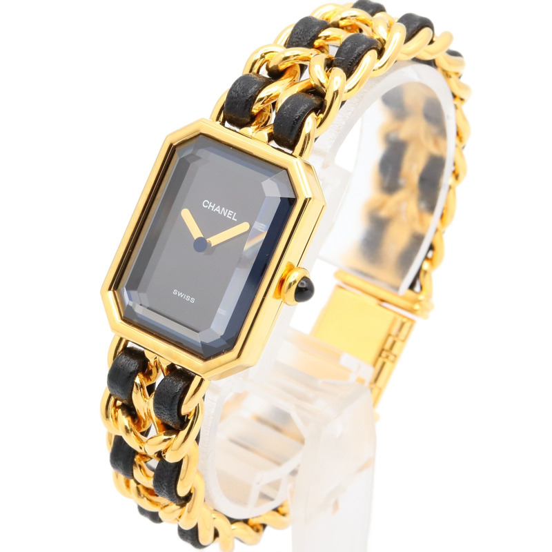 香奈兒 Premiere L 腕錶，鍍金，皮革錶帶，女士，黑色，H0001-1