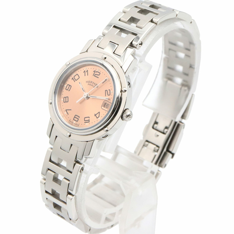 愛馬仕 Clipper 系列腕錶，不鏽鋼材質，女士款，粉紅色，CL4.210-1