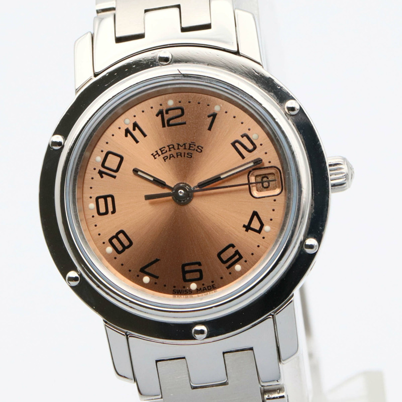 愛馬仕 Clipper 系列腕錶，不鏽鋼材質，女士款，粉紅色，CL4.210-2