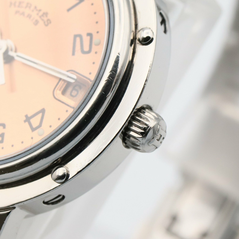 愛馬仕 Clipper 系列腕錶，不鏽鋼材質，女士款，粉紅色，CL4.210-5