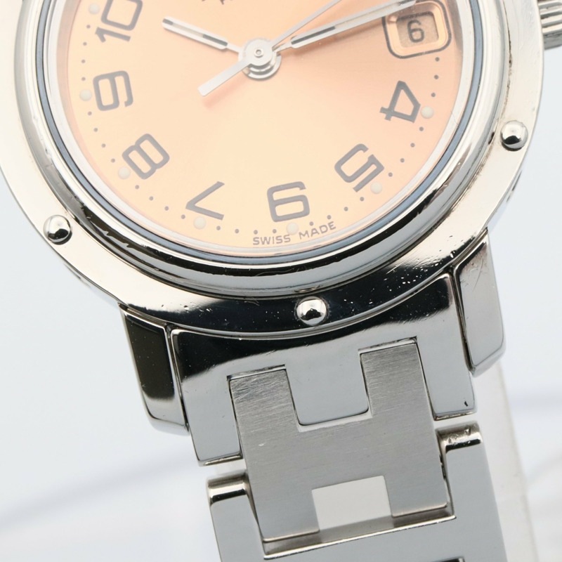 愛馬仕 Clipper 系列腕錶，不鏽鋼材質，女士款，粉紅色，CL4.210-10