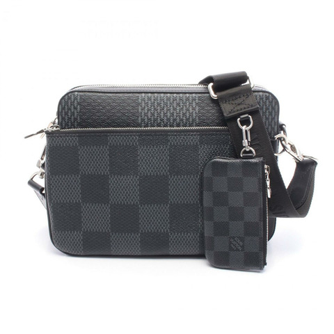 路易威登 Trio 斜背包，Damier Graphite 塗層帆布和皮革，女士，黑色，N50017