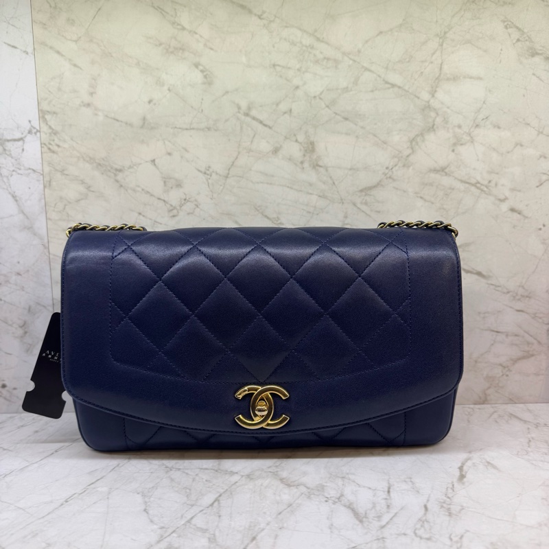 CHANEL藍金翻蓋轉扣鍊包/20-0