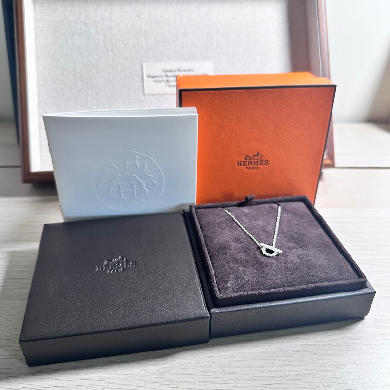 愛馬仕Hermes Finesse小Q滿鑽項鏈 白K金近全新-2