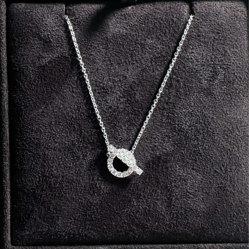 愛馬仕Hermes Finesse小Q滿鑽項鏈 白K金近全新-4