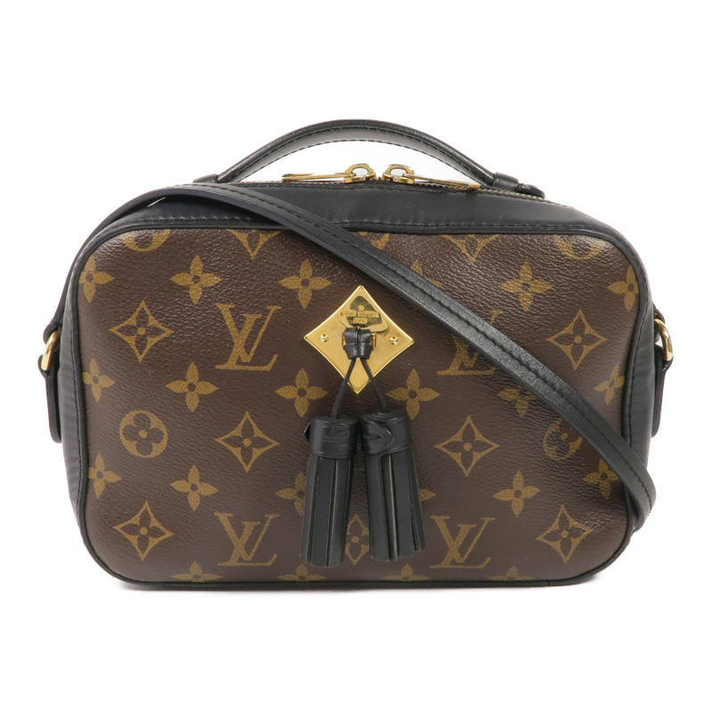 LOUIS VUITTON Monogram/牛皮皮革Saintonge金扣手挽袋棕色-0