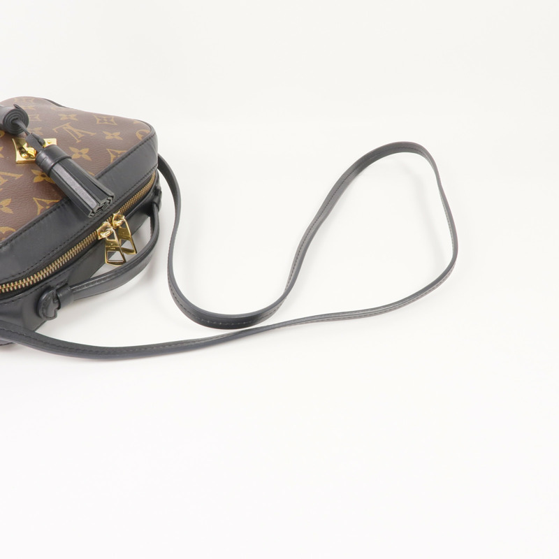 LOUIS VUITTON Monogram/牛皮皮革Saintonge金扣手挽袋棕色-4