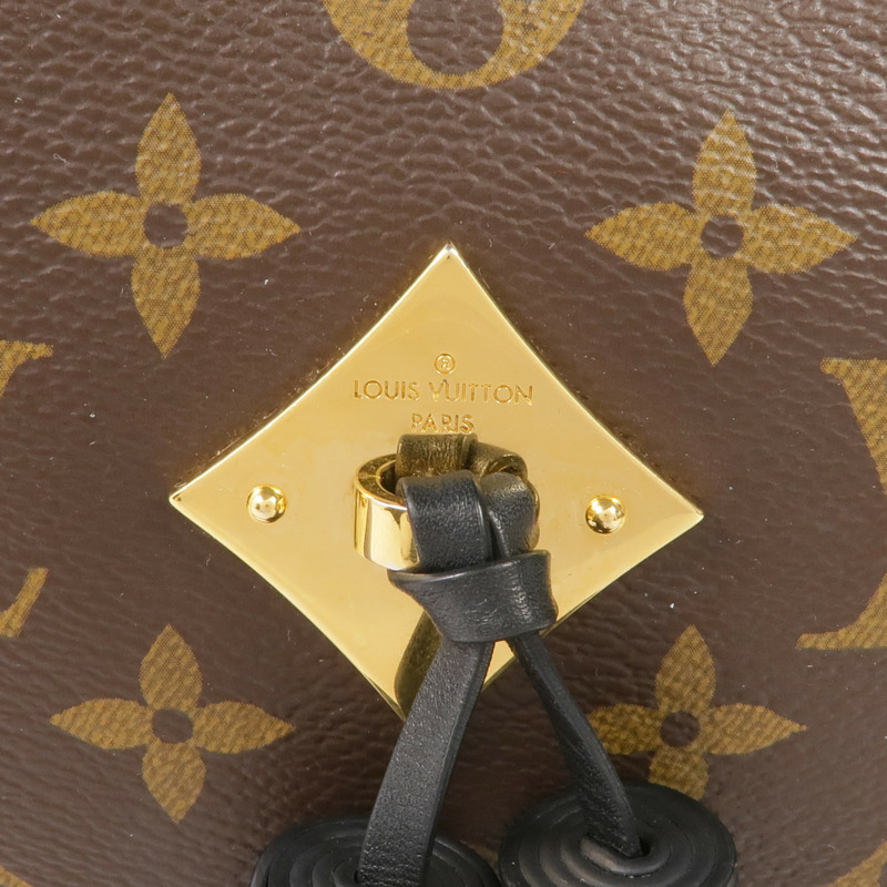 LOUIS VUITTON Monogram/牛皮皮革Saintonge金扣手挽袋棕色-10