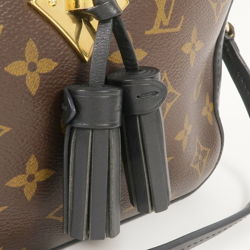 LOUIS VUITTON Monogram/牛皮皮革Saintonge金扣手挽袋棕色-11