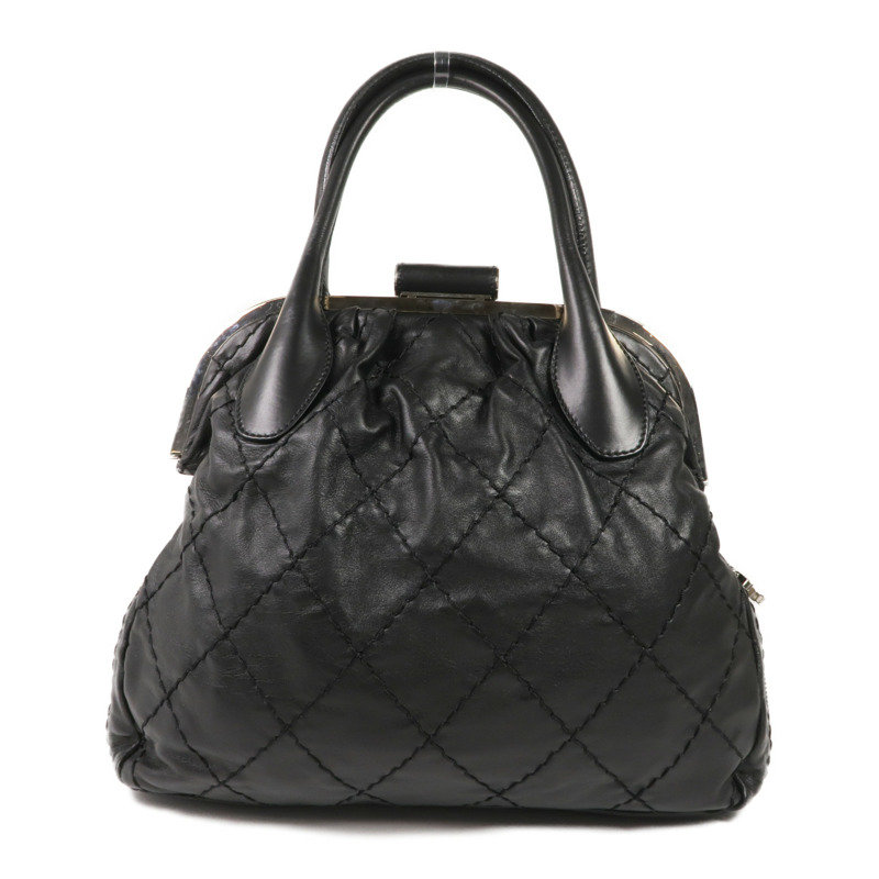 CHANEL 牛皮皮革Handbag銀扣手挽袋-0