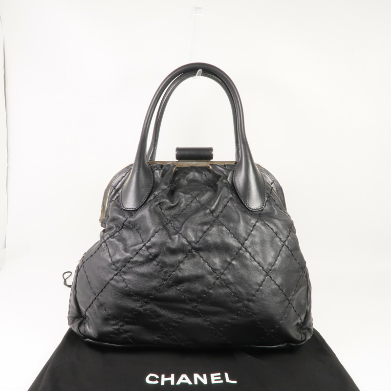 CHANEL 牛皮皮革Handbag銀扣手挽袋-18