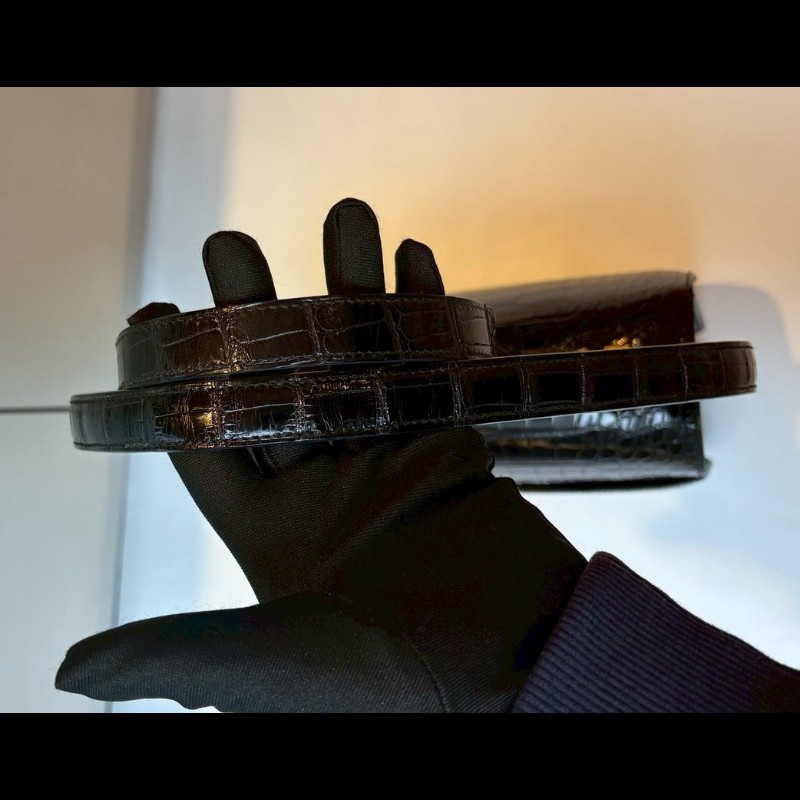 Hermes 金釦黑亮鱷魚皮康康包 constance 23-4