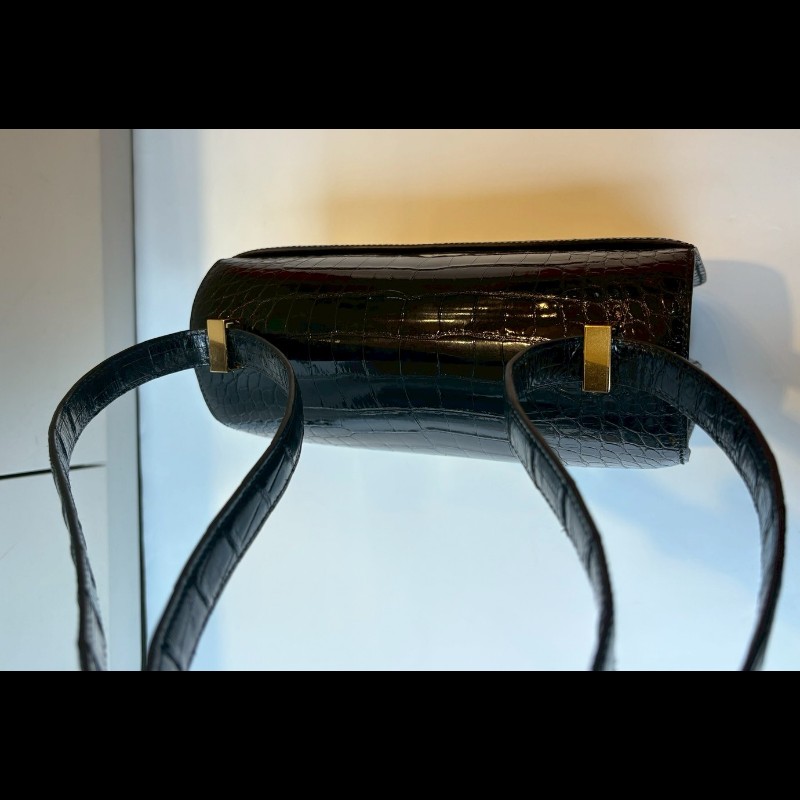 Hermes 金釦黑亮鱷魚皮康康包 constance 23-16