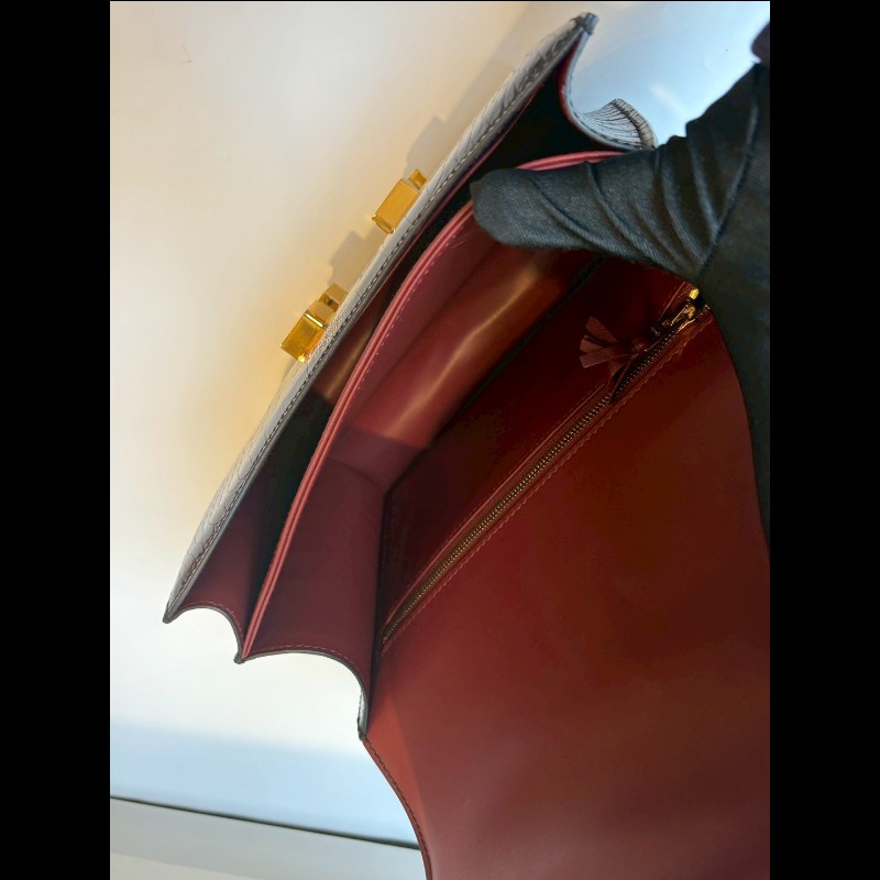 Hermes 金釦黑亮鱷魚皮康康包 constance 23-25