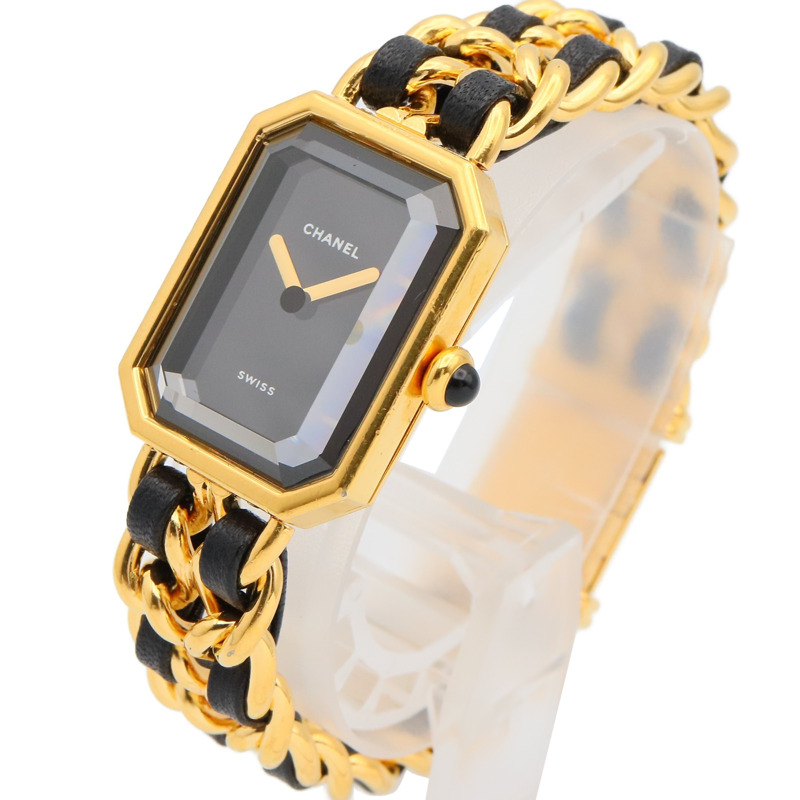 香奈兒 Premiere M 系列腕錶，鍍金，皮革錶帶，女士款，黑色，H0001-1