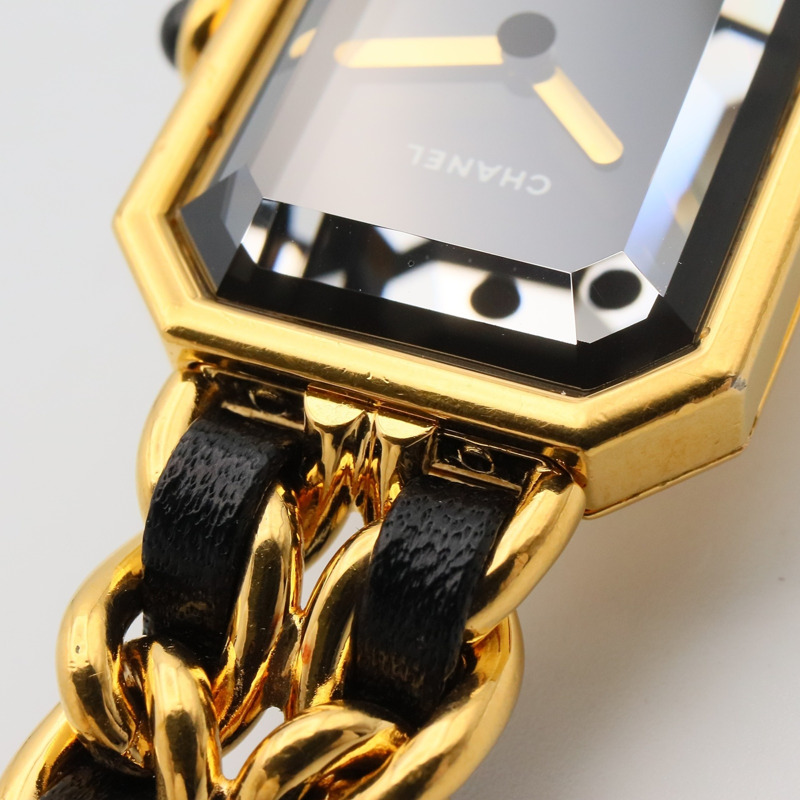 香奈兒 Premiere M 系列腕錶，鍍金，皮革錶帶，女士款，黑色，H0001-7