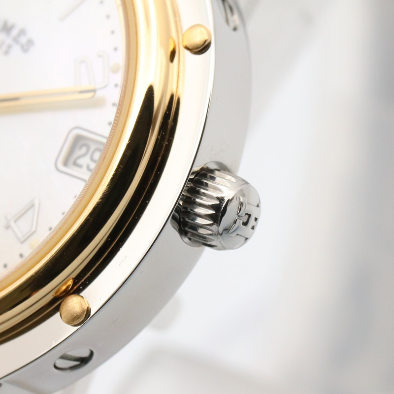 愛馬仕 Clipper Nacrée 女士腕錶，鍍金款，不鏽鋼錶殼，白色錶盤，白色錶殼，CL4.220-5