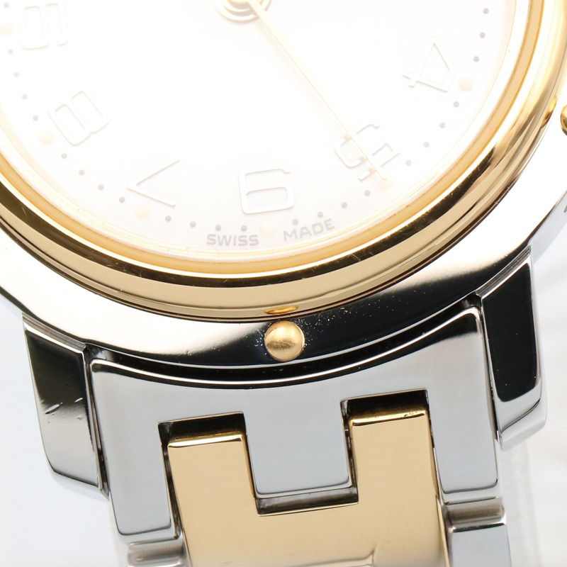 愛馬仕 Clipper Nacrée 女士腕錶，鍍金款，不鏽鋼錶殼，白色錶盤，白色錶殼，CL4.220-8