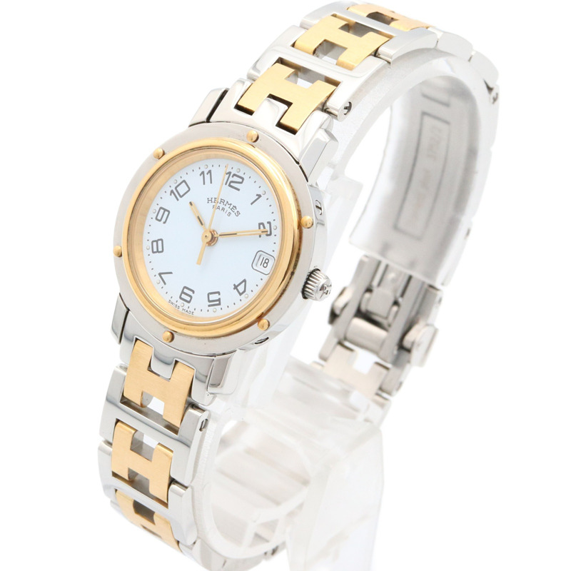 愛馬仕 Clipper 系列腕錶，鍍金不鏽鋼材質，女士款，白色，CL4.220-1