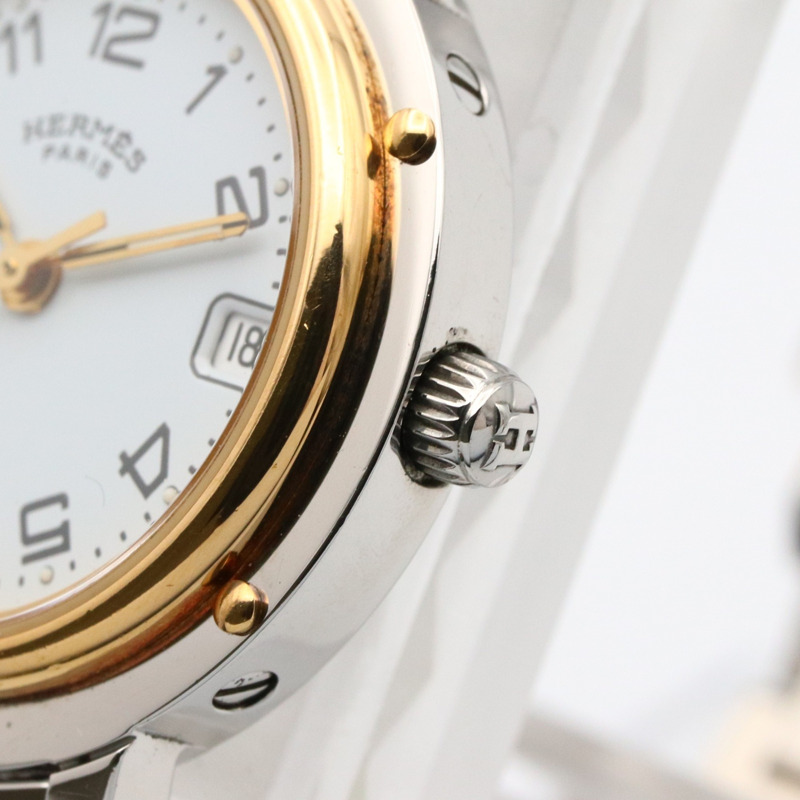 愛馬仕 Clipper 系列腕錶，鍍金不鏽鋼材質，女士款，白色，CL4.220-5