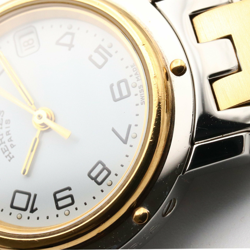 愛馬仕 Clipper 系列腕錶，鍍金不鏽鋼材質，女士款，白色，CL4.220-10